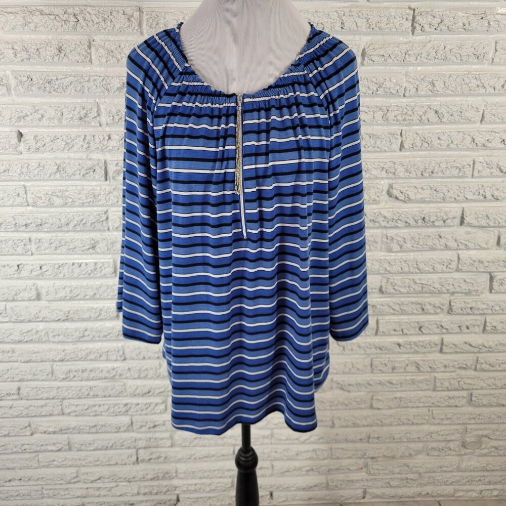 Valerie Stevens Women Top XL 3/4 Sleeve Quarter Zip Poly Blend Blue STR4E